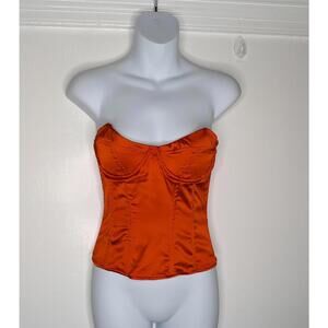 Fashion Nova Corset Top Womens Small Orange Satin Strapless Boned Bustier